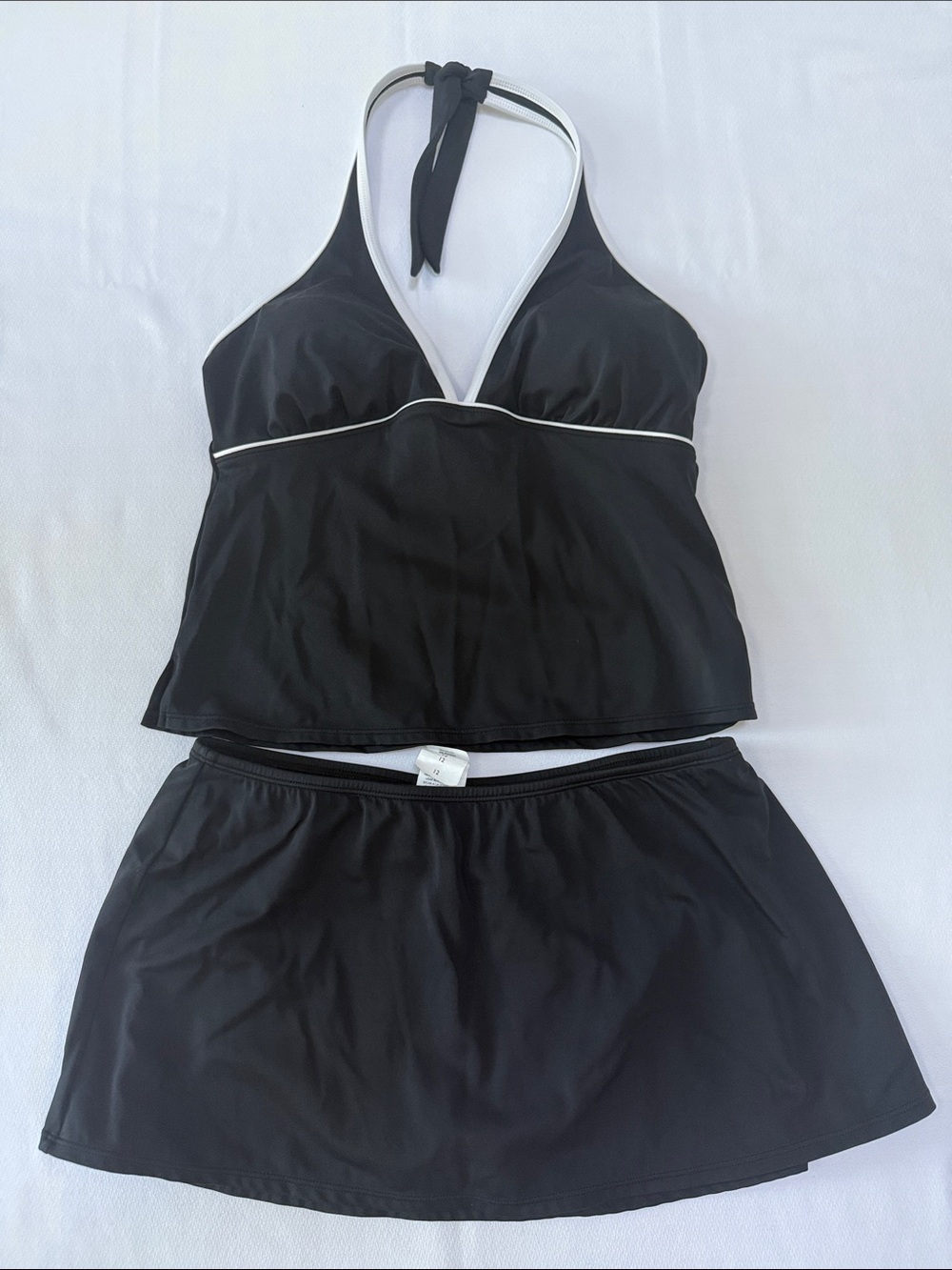 Jantzen Black Halter Tankini with White Trim and Skirt